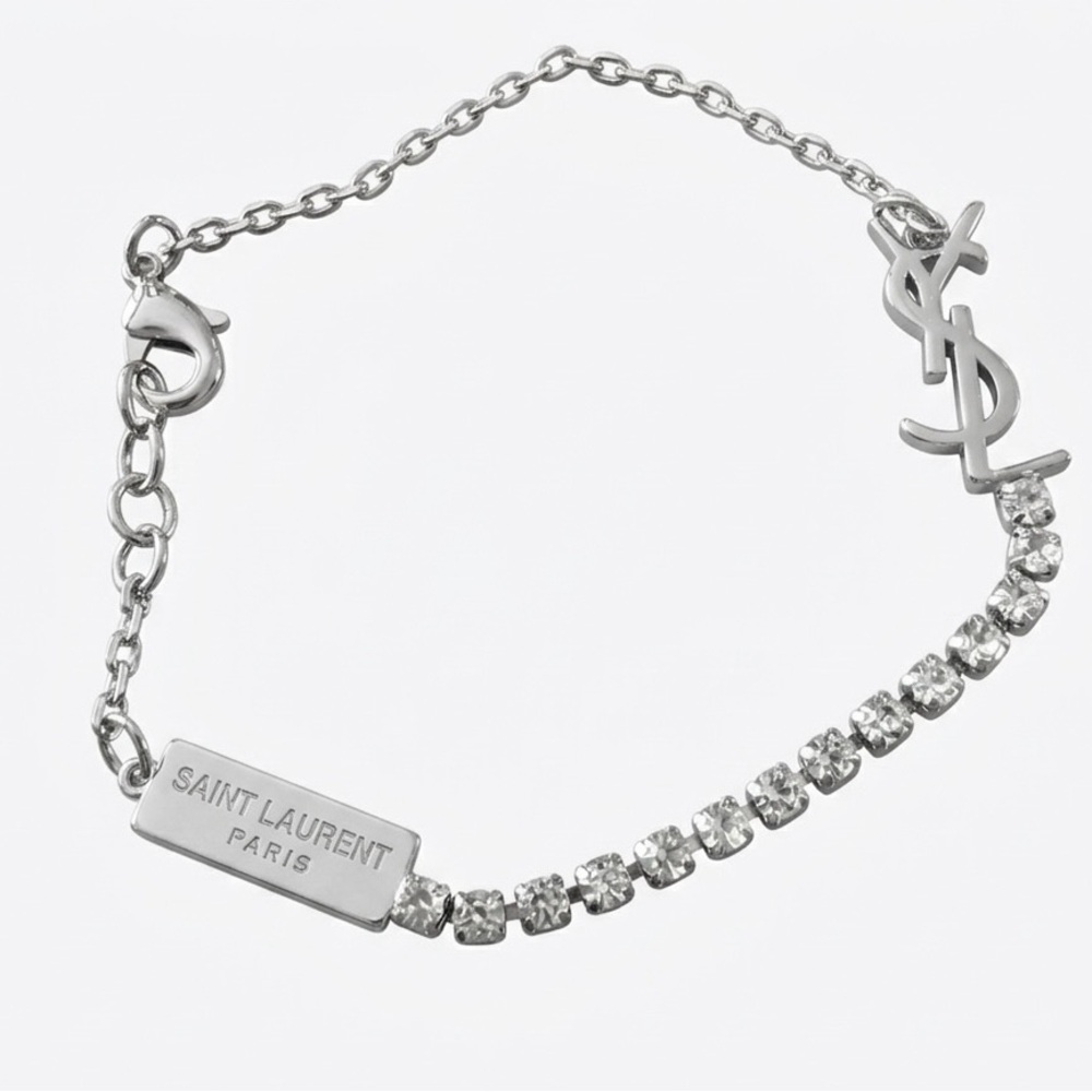 Y S L Silver Bracelet with Crystal Accents